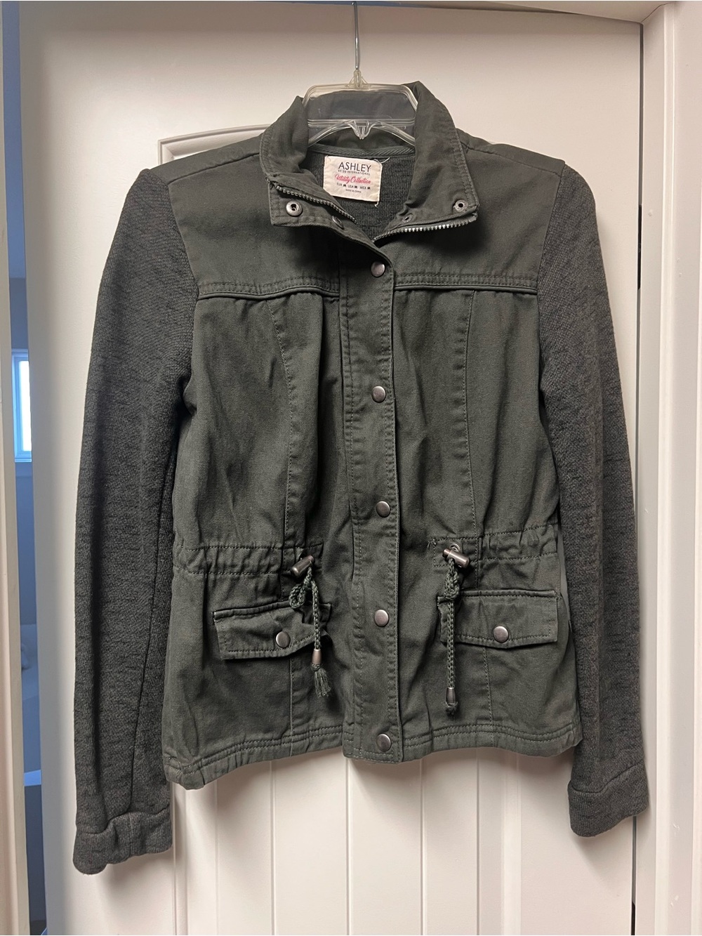Ashley By 26 International Olive Green Utility Jacket with Knit Sleeves
